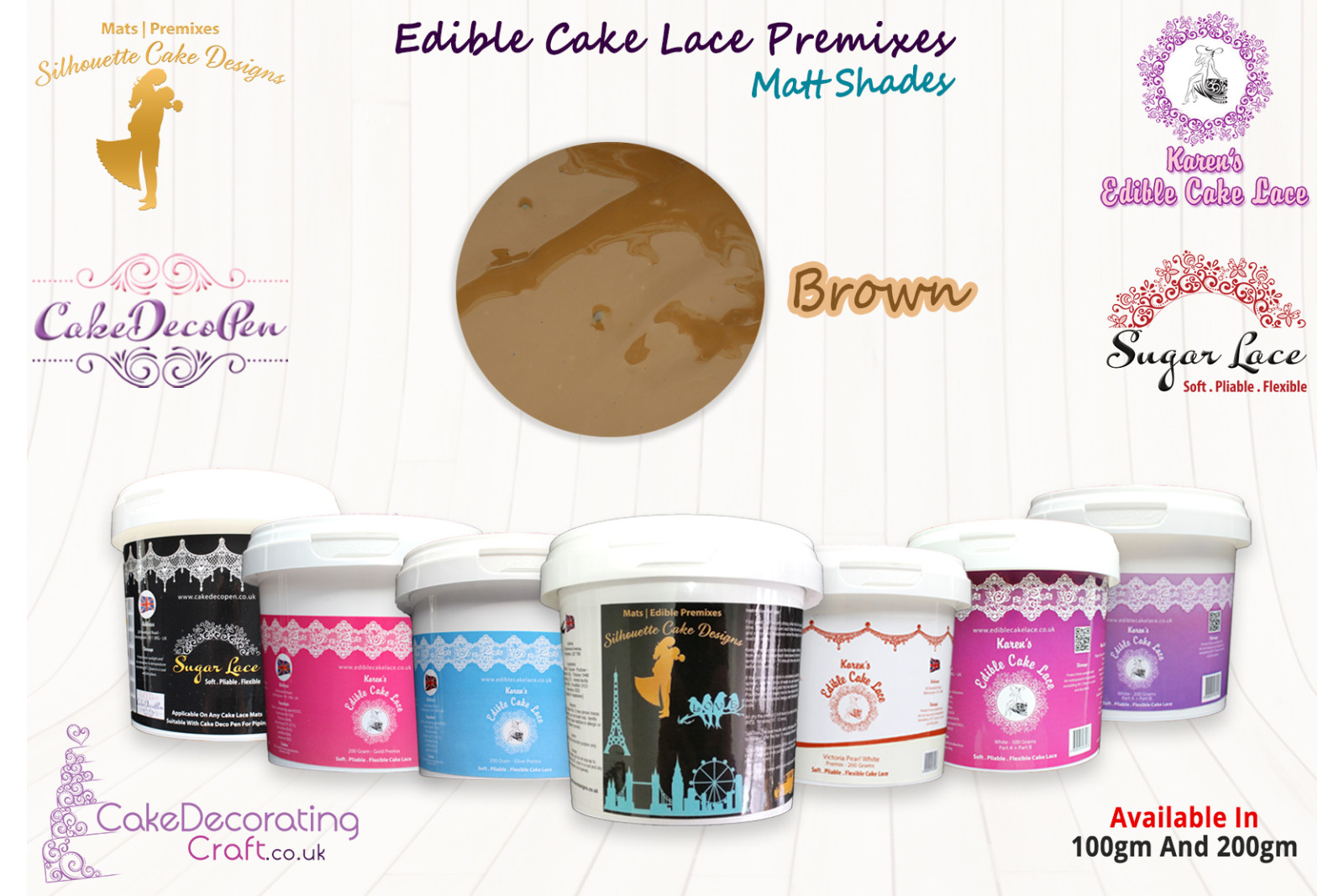 Brown | Edible Sugar Lace Deco Pen | Matt Shade | 200 Grams